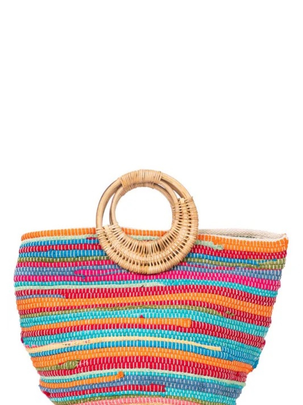 Multicolor Woven Straw Tote Bag with Round Handles